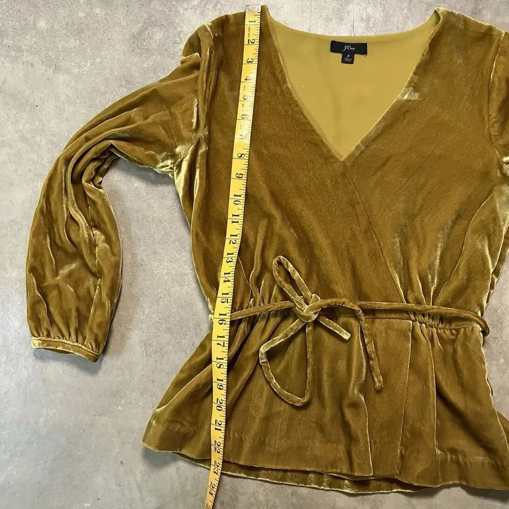 J.Crew Shirt Womens‎ 2 Yellow Gold Faux-wrap Drapey Velvet Belted Waist J4962